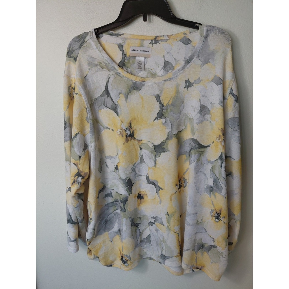 Alfred Dunner Women's Size 3XL Floral 3/4 Sleeve Round Neck Blouse Casual Boho